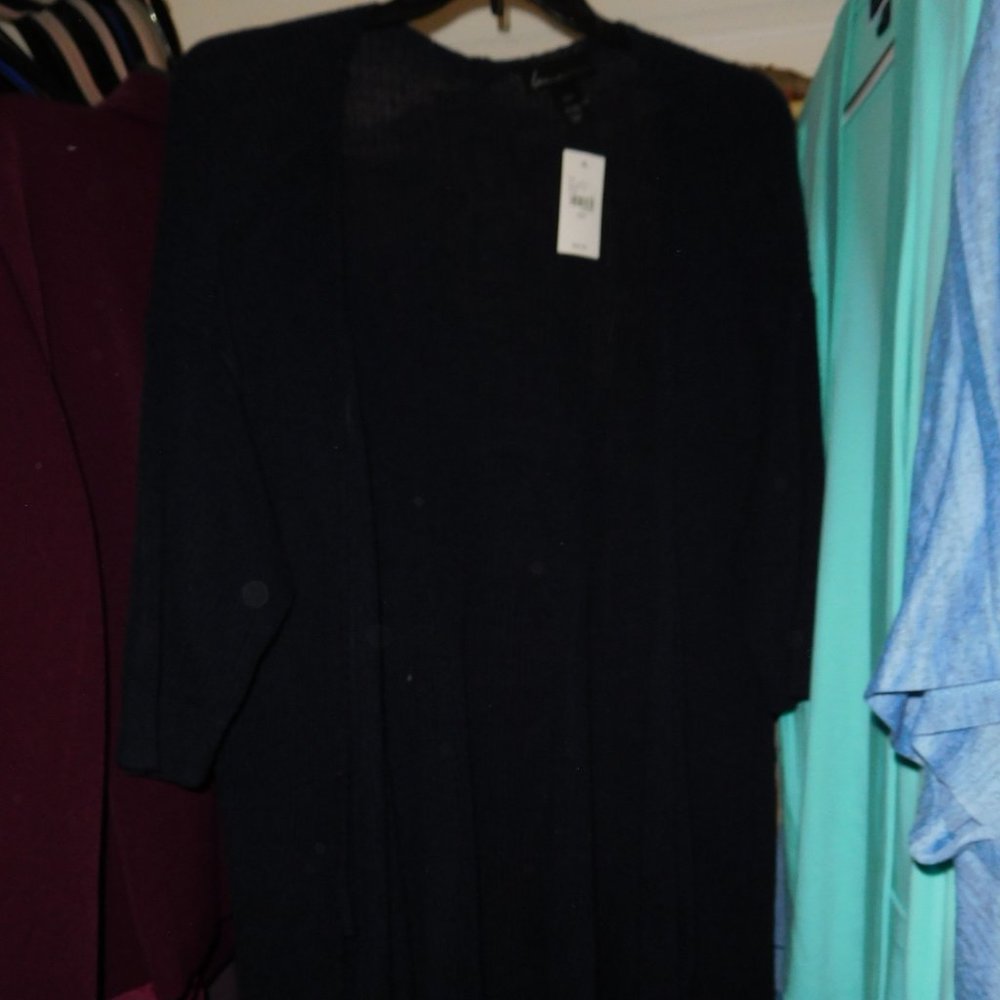 NWT 22W 24W LANE BRYANT NAVY COTTON BLEND OPEN FRONT CARDIGAN ELBOW SLEEVES